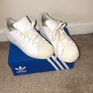 All white superstar adidas